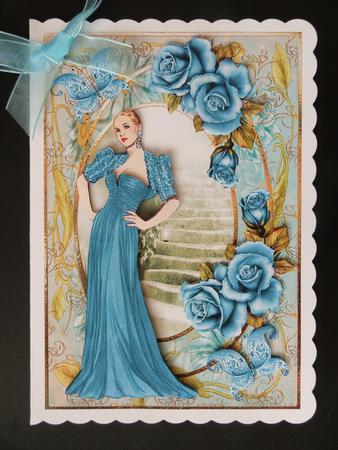 Lady in the Teal Dress Card Front by Valerie Spowart