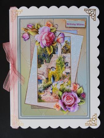 English Rose Thatched Roof Cottage Card by Valerie Spowart