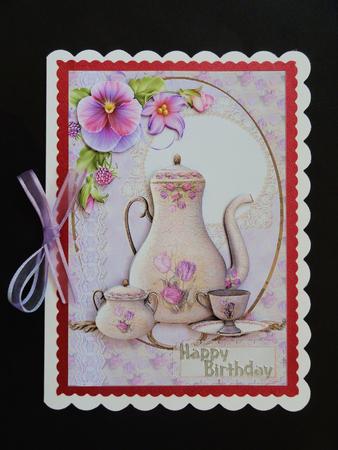 Vintage Floral Tea Set Card Front and Decoupage by Valerie Spowart