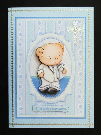 First Holy Communion Boy Bear Card Topper & Decoupage by Valerie Spowart