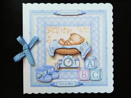 New Baby Boy Bear on Scales Mini Kit & Decoupage by Valerie Spowart