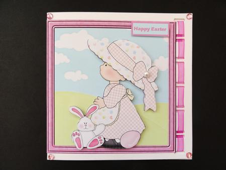 Country Girl at Easter Card with Decoupage by Valerie Spowart