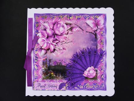 Purple Fan and Pink Roses Topper by Valerie Spowart