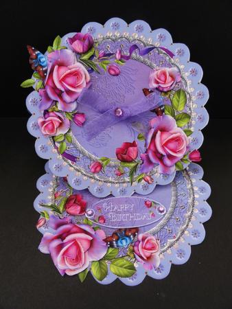 Lilac Roses Scalloped Round Easel Card Mini Kit by Valerie Spowart