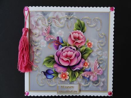 Fantasy Roses Decoupage Card Front by Valerie Spowart