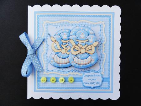 Cuddly Boots New Baby Boy Card Topper & Decoupage by Valerie Spowart