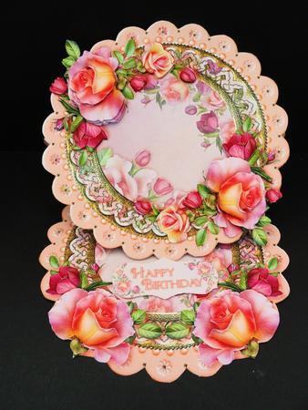 Peachy Pink Roses Scalloped Round Easel Card Mini Kit by Valerie Spowart