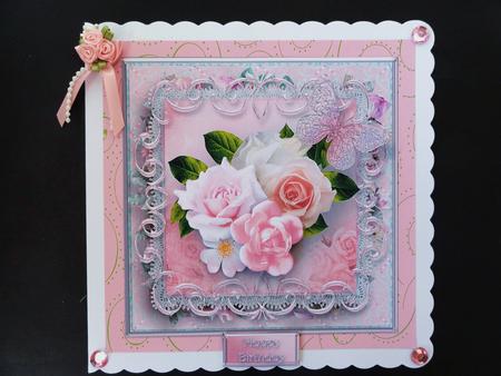 Pink Cluster Decoupage Card Front by Valerie Spowart