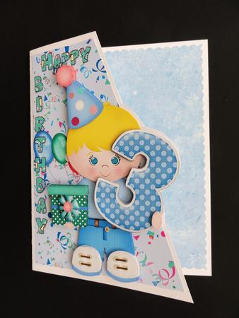 Boys 3rd Birthday Card Front and Decoupage by Valerie Spowart