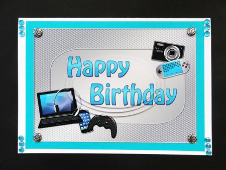 A5 Birthday Gadgets N Gizmos Oval Pyramage Topper by Valerie Spowart