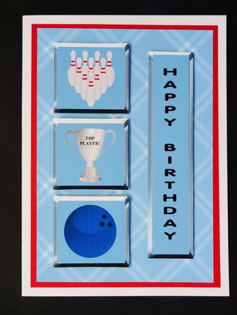 Ten Pin Bowling Card Front / Topper & Decoupage by Valerie Spowart