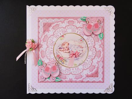 Baby Girl Its a Girl 7in Doily Decoupage Topper by Valerie Spowart