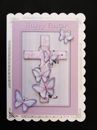 Butterflies and Cross Easter Card Pink by Valerie Spowart