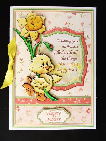 Happy Easter Chick & Daffodil Topper & Decoupage by Valerie Spowart