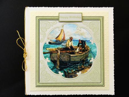 Vintage Fishing Boat Card with Petal Stacker by Valerie Spowart