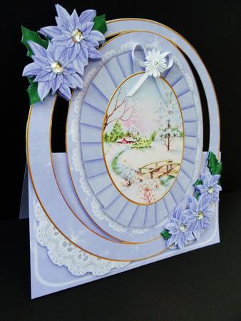Blue Christmas Snowscene Oval Over 3D Mini Card Kit by Valerie Spowart