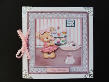 Teddy Tea Party 7x7 Card with Decoupage by Valerie Spowart