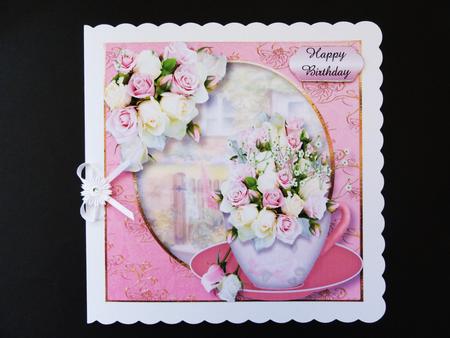 Beautiful Pink & Cream Roses in a Teacup by Valerie Spowart
