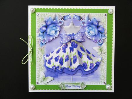 Blue Rose Paper Bow Dress Card Front Kit by Valerie Spowart