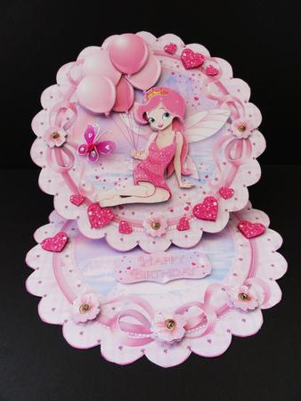 Balloon Fairy Scalloped Round Easel Card by Valerie Spowart