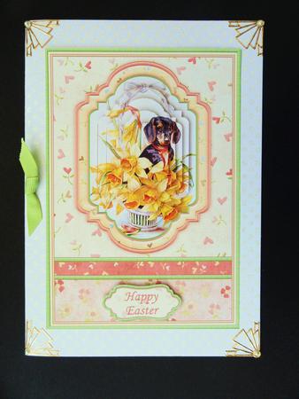 Easter Puppy in Daffodil Basket Card Topper & Pyramage by Valerie Spowart