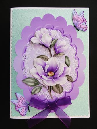 Lilac Magnolias in a Lace Scalloped Frame by Valerie Spowart