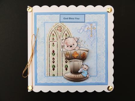 Boy Bear Christening Card with Decoupage by Valerie Spowart