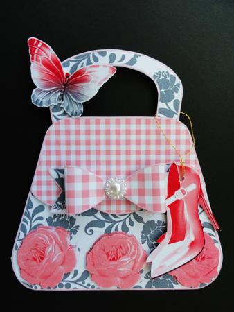 Gingham and Roses Handbag Shaped Card Kit by Valerie Spowart