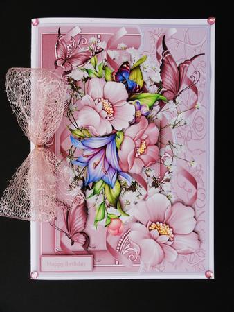 Floral Spray and Butterfly Card with Decoupage by Valerie Spowart