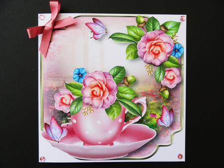 Teacup, Saucer & Camellias - Shaped Topper by Valerie Spowart
