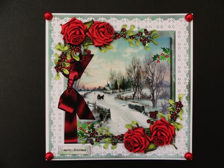 Vintage Christmas Snowscene in Broderie Frame by Valerie Spowart