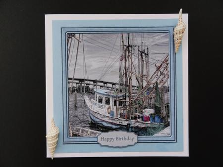Fishing Boat Scene Card with Shaped Stackers by Valerie Spowart