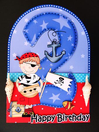 3D 2nd Birthday Pirate Shaped Front Card with Decoupage by Valerie Spowart