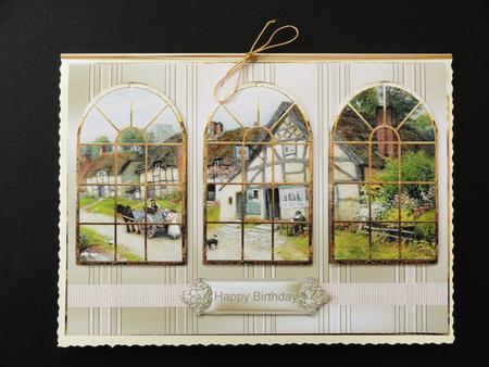 Village Pub Window View Card with Toppers by Valerie Spowart