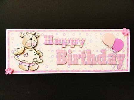 Happy Birthday Girl Bear Word Dl Topper by Valerie Spowart