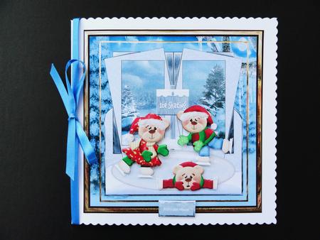 Teddy Bear Winter Fun 7x7 Card with Decoupage by Valerie Spowart
