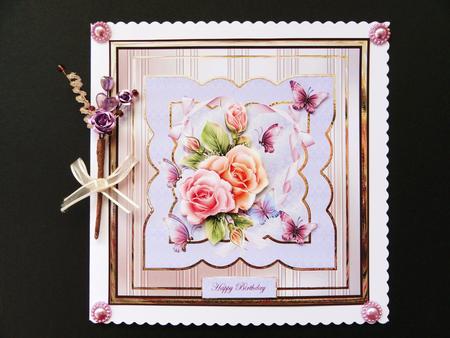 Peach and Pink Rose 7x7 Card by Valerie Spowart