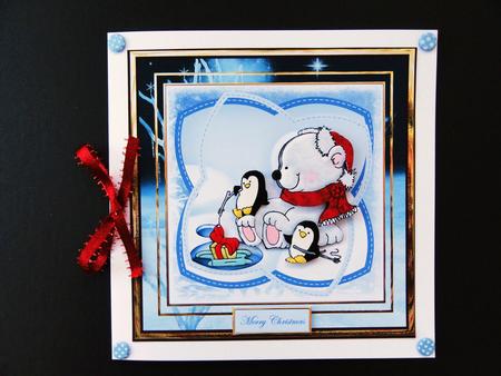 Polar Bear and Penguins 7x7 Card by Valerie Spowart