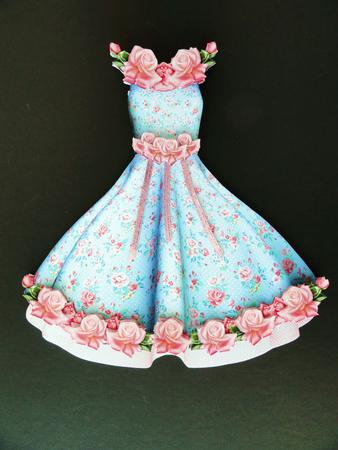 Beautiful Blue and Pink Rose Dress Shaped Card Kit by Valerie Spowart