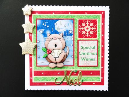Christmas Carol Singing Cat Card Topper & Decoupage by Valerie Spowart