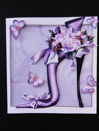 Purple Butterfly, Floral Paper, with Border by Valerie Spowart