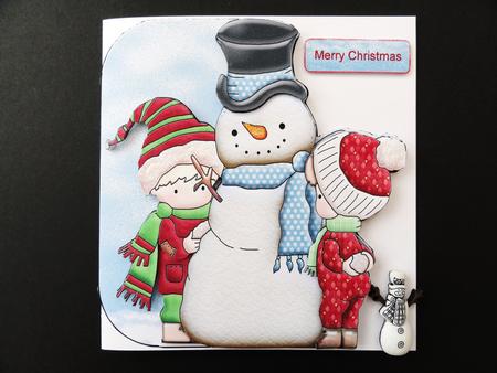Snowman and Children Shaped Card by Valerie Spowart