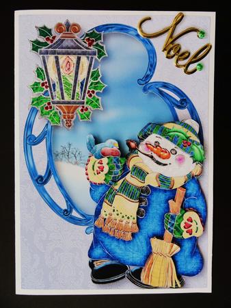 Smiling Snowman & Christmas Lantern by Valerie Spowart