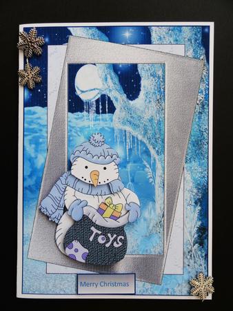 Snowman and His Toy Sack Card with Decoupage by Valerie Spowart
