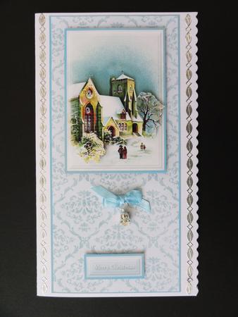 Snowy Church Dl Card with Decoupage and Insert by Valerie Spowart