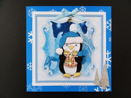 Penguin Brings a Gift a Card with Decoupage by Valerie Spowart