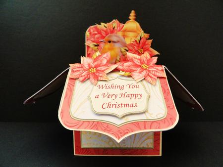 Christmas Robin & Poinsettia Pop Up Box Card 7.5" by Valerie Spowart