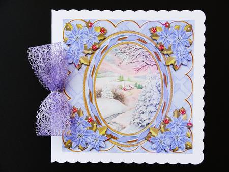 Snowscene2 7in Oval Ribbon Decoupage Topper Sheet by Valerie Spowart