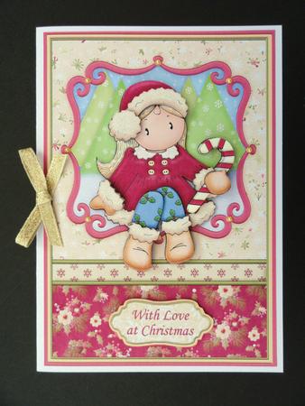 Christmas Chloe with Candy Cane Card Topper & Decoupage by Valerie Spowart