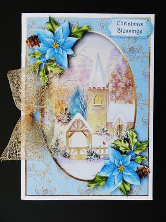 Snowy Christmas Church with Poinsettias by Valerie Spowart